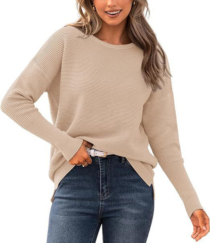 Women's Striped Crew Neck Pullover Knit Sweater