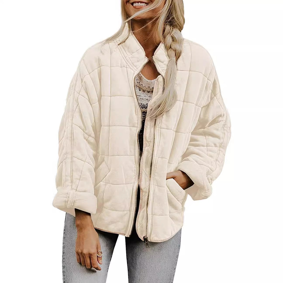 Women's Oversized Quilted Puffer Jacket Lightweight Zip Up
