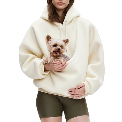 Women's Oversized Fleece Hoodie with Pet Pouch Pocket