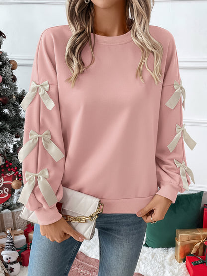 Bow Sleeve Round Neck Long Sleeve Sweatshirt