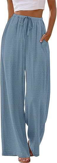 Women's Wide Leg Palazzo Pants Drawstring Waist with Pockets