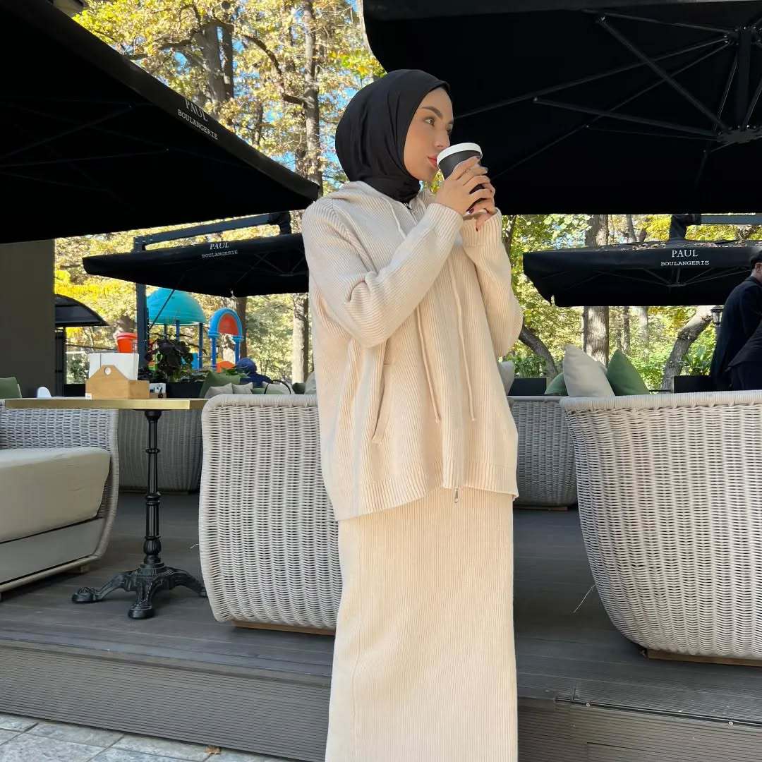 Women's Hooded Knit Sweater 2 Piece Casual Matching Set