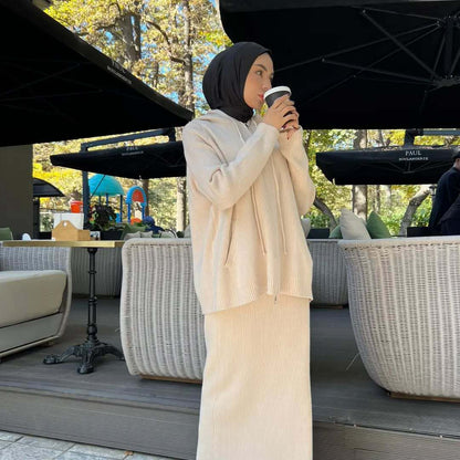Women's Hooded Knit Sweater 2 Piece Casual Matching Set
