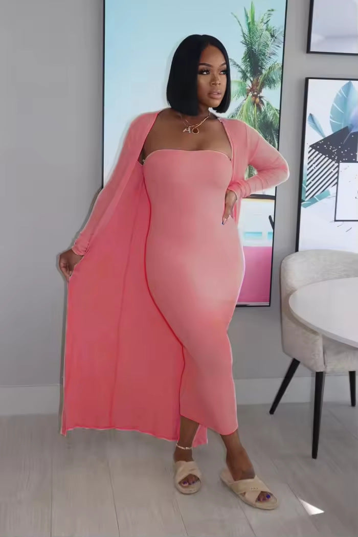 Women's 2 Piece Bodycon Dress Long Cardigan Set