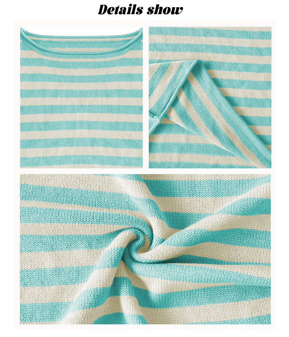 Striped Knit Oversized Crew Neck Sweater Pullover