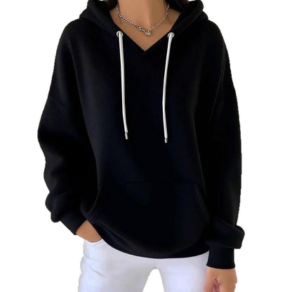 Women's Solid Drawstring Hoodie Long Sleeve Pullover