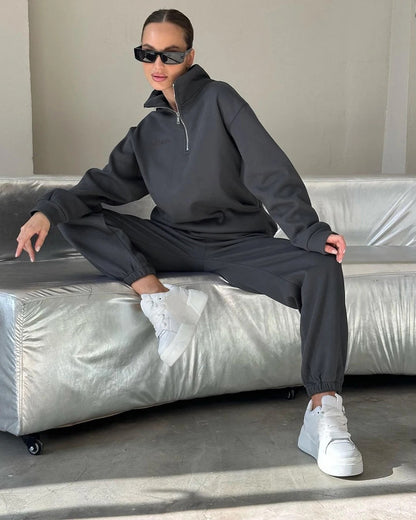 Women's Embroidered Quarter Zip Fleece Sweatsuit Set