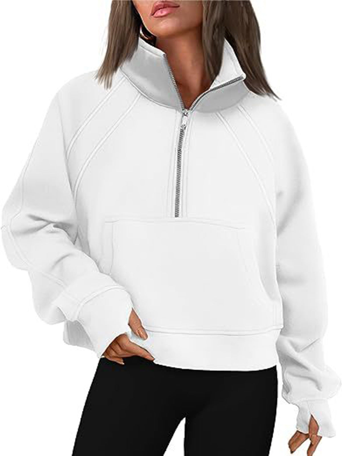 Women's Oversized Half Zip Pullover Sweatshirt Pocket