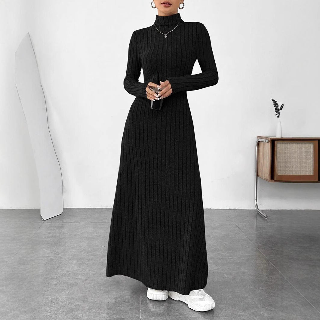 Ribbed Turtleneck Long Sleeve Maxi Sweater Dress