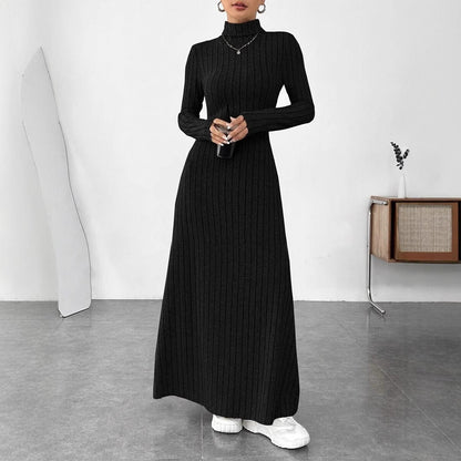 Ribbed Turtleneck Long Sleeve Maxi Sweater Dress