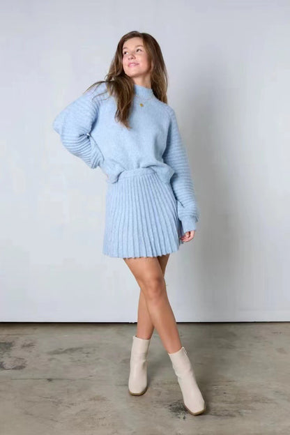 Women's Ribbed Knit Sweater Skirt 2 Piece Set