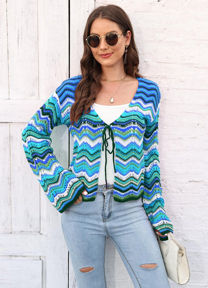 Rainbow Splicing Striped Strap Sweater Jacket