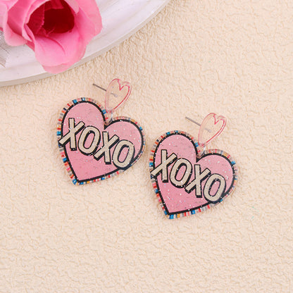 Valentine Glitter Heart Acrylic Statement Earrings