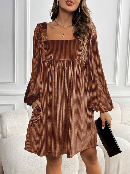 Velvet Babydoll Mini Dress Square Neck Holiday Party Dress
