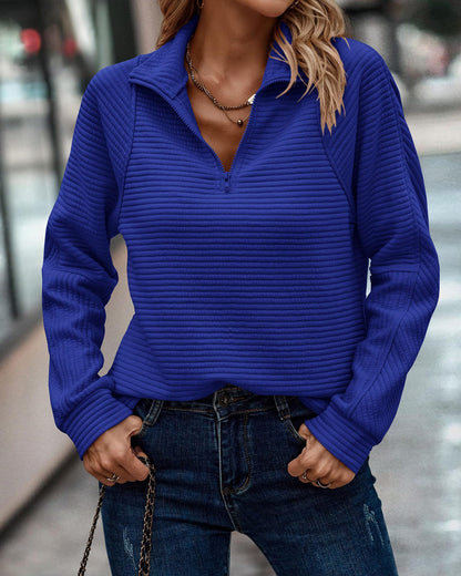 Women's Quarter Zip Ribbed Pullover Sweatshirt