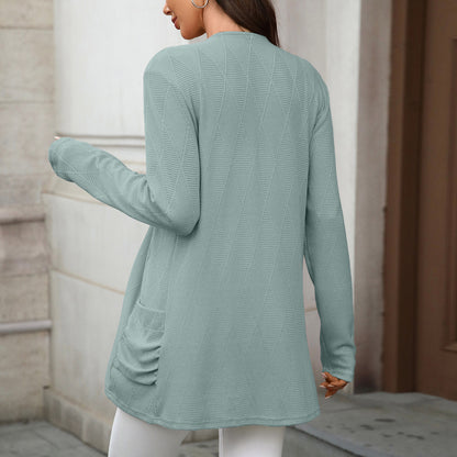 Women's Open Front Knit Cardigan Long Sleeve Pockets Loose