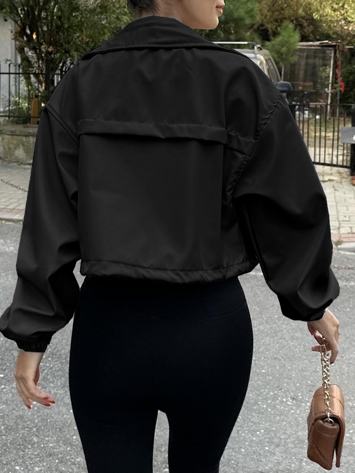 Solid cropped utility jacket zip front relaxed fit