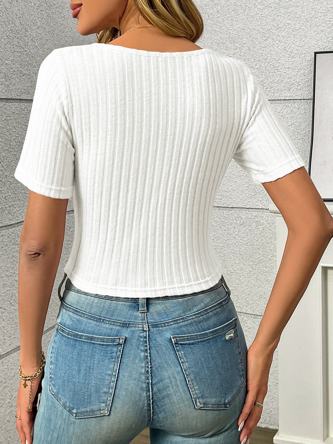 Pleated Drawstring Sexy Short-Sleeve Top