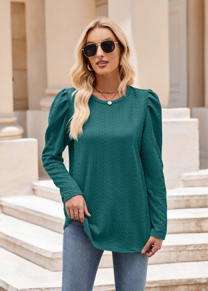 Burgundy Textured Knit Puff Sleeve Long Sleeve Top