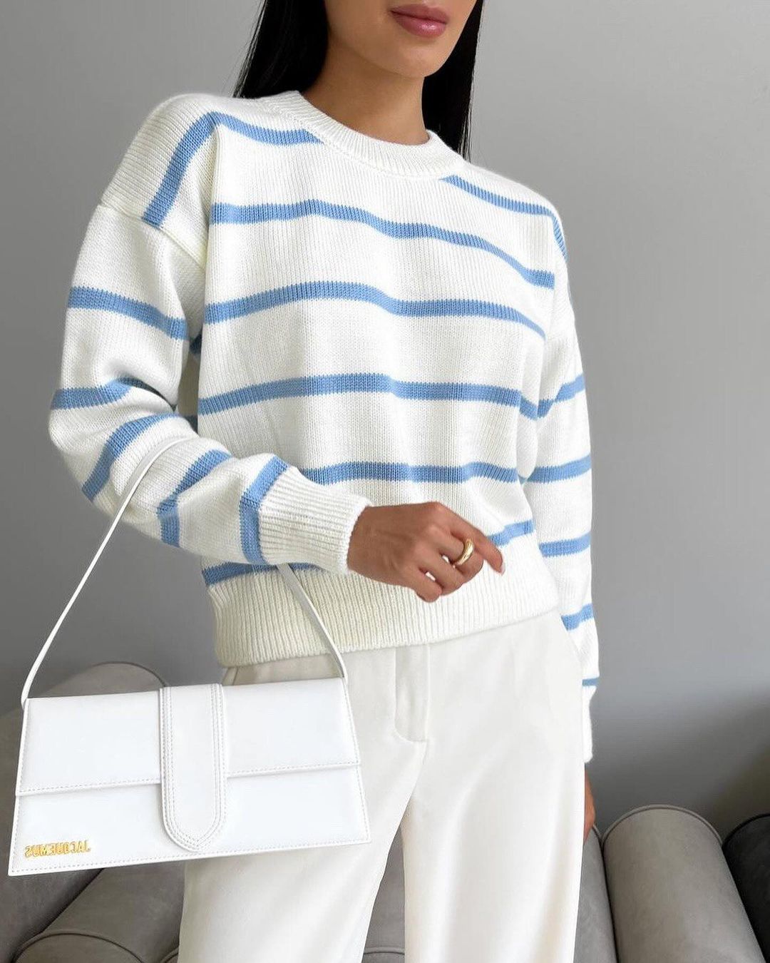 Women's Oversized Striped Crew Neck Pullover Sweater