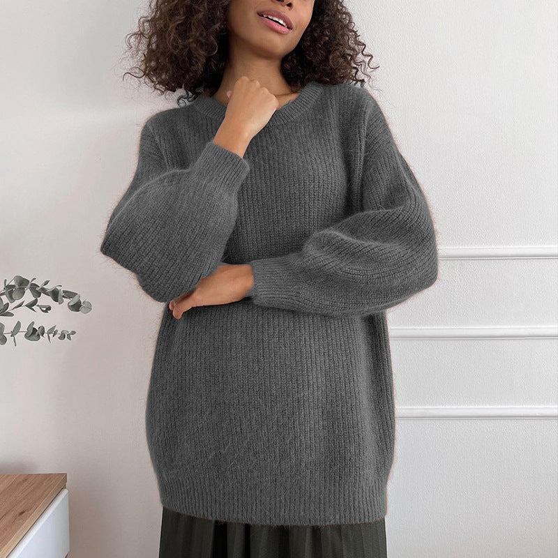 Cozy Faux Mink Knit Sweater Women Loose Fit Fall Winter