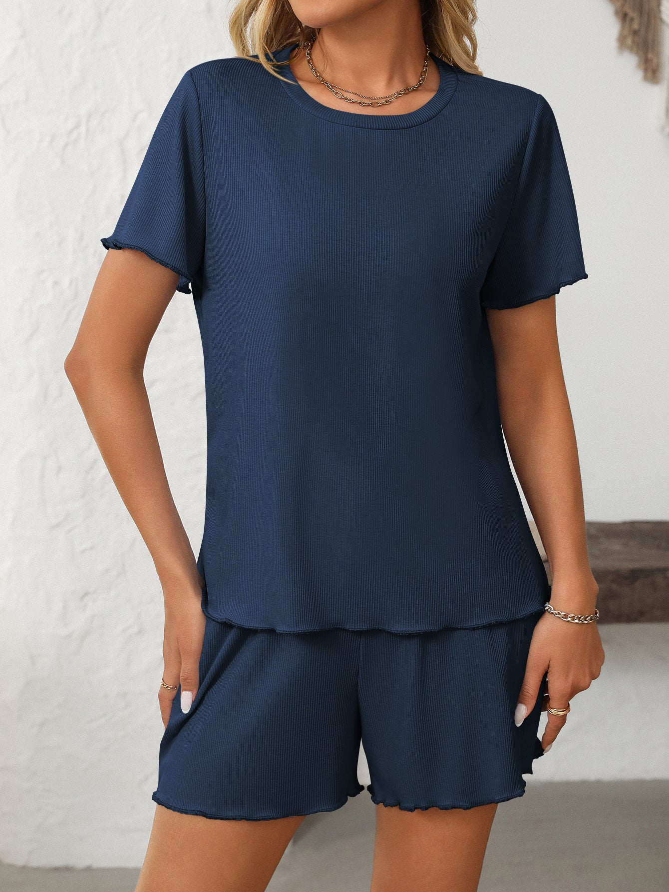 Solid Color Pajama Set - Short-Sleeve Loungewear