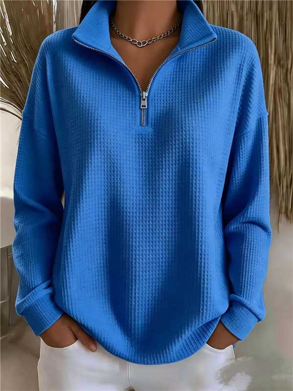 Women's Waffle Knit Quarter Zip Oversized Sweatshirt