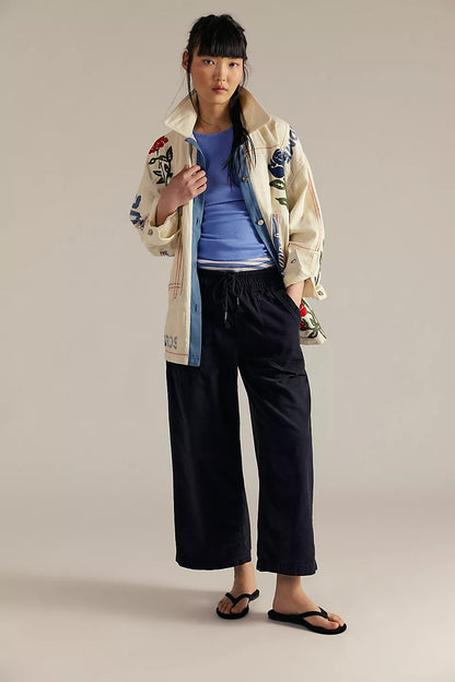 Women's Baggy Wide Leg Jeans Elastic Waist Drawstring