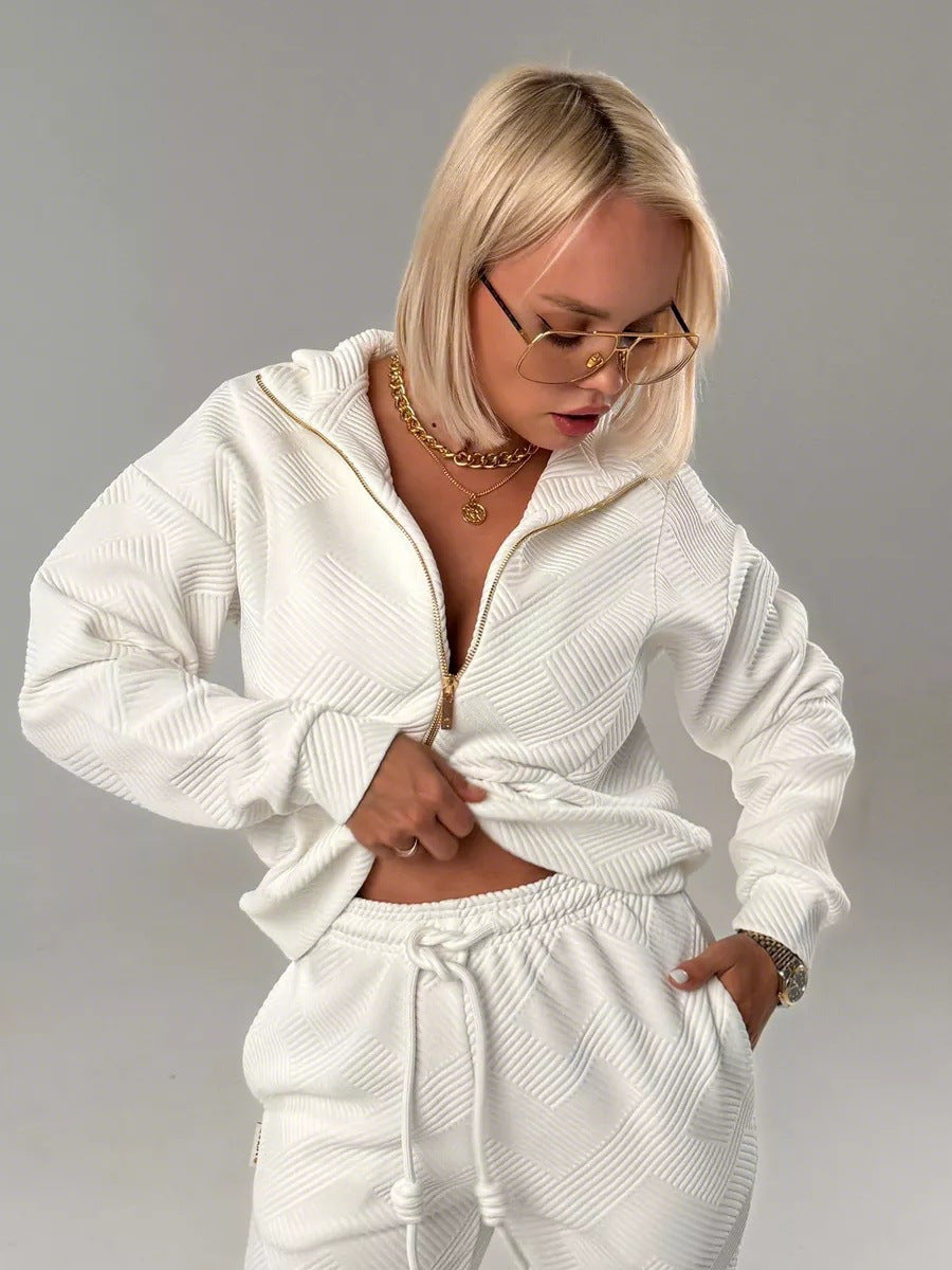 Women's Textured Half Zip Sweatshirt Jogger Set