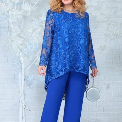 Plus Size Lace Two Piece Pants Set Cocktail Evening