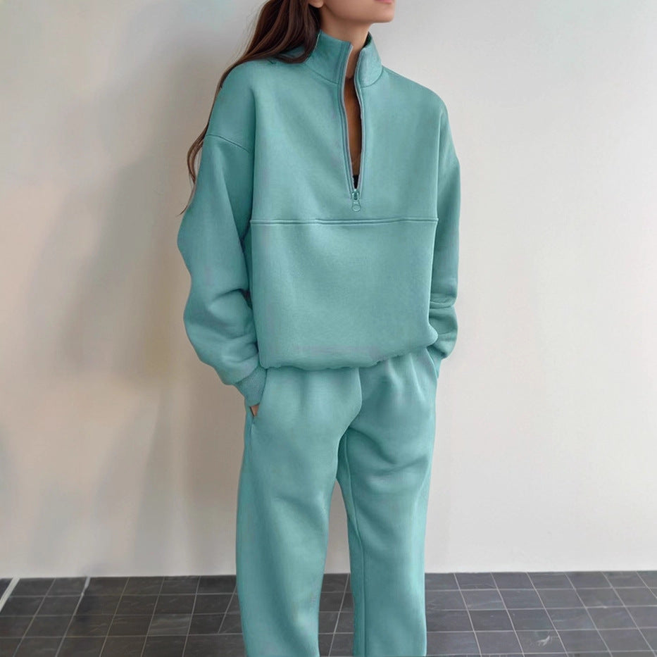 Women's Oversized Quarter Zip Sweatshirt Jogger Set