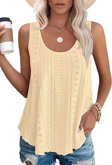Eyelet Sleeveless Tank Top Loose Fit Summer Blouse