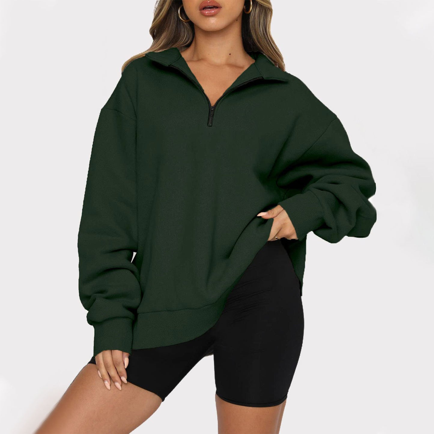 Women's Oversized Quarter Zip Collar Pullover Sweatshirt