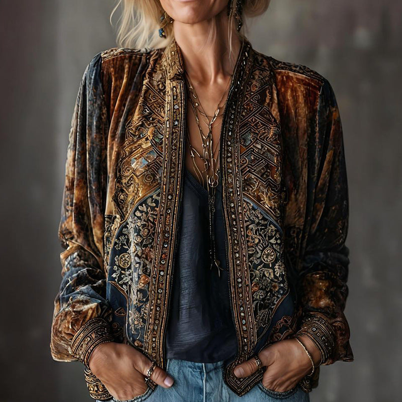 Women's Vintage Boho Geometric Open Front Cardigan