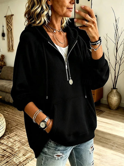 Women's Oversized Half Zip Corduroy Hoodie Pullover