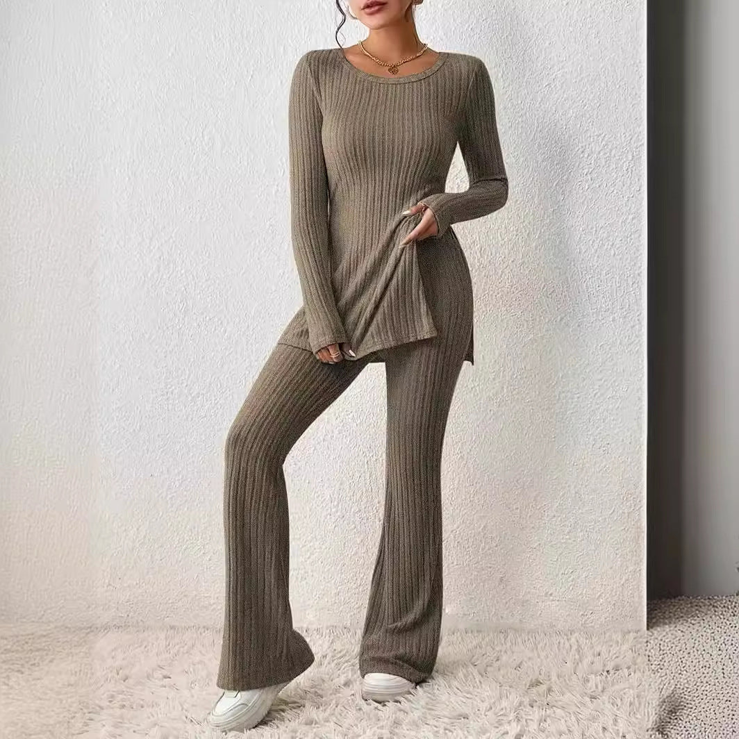 Women's Ribbed Knit Slim Fit Two Piece Pants Set