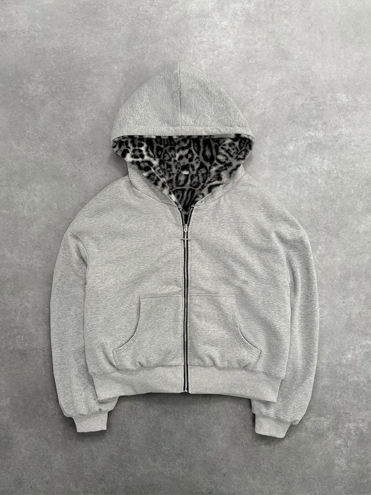 Women's Reversible Leopard Oversized Zip Up Hoodie
