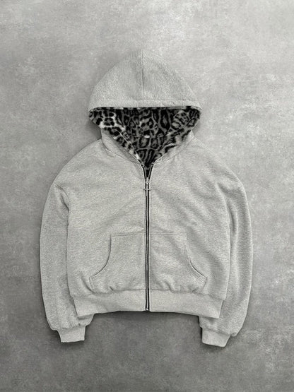 Women's Reversible Leopard Oversized Zip Up Hoodie