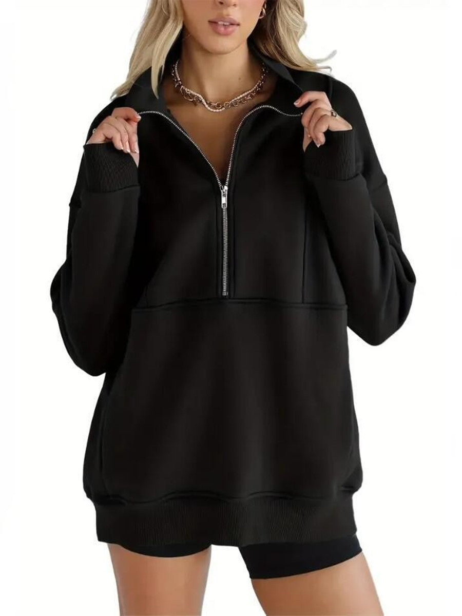 Women Oversized Fleece Half Zip Pullover Sweatshirt