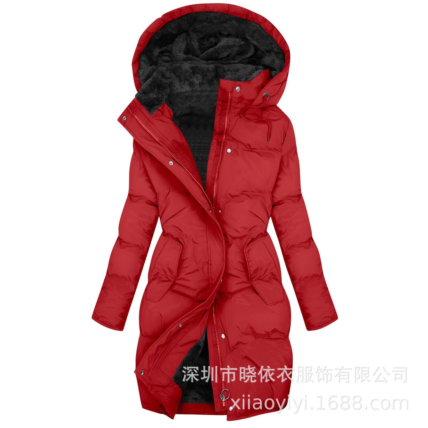 Women's Long Hooded Fur Trim Puffer Coat