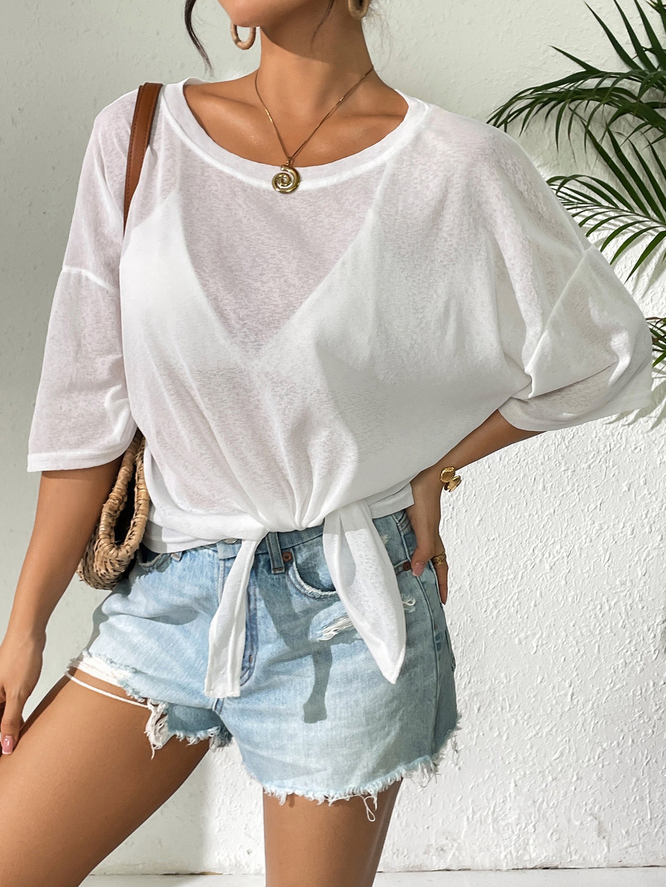 Sheer Off Shoulder Tie Front Beach Cover Up Top