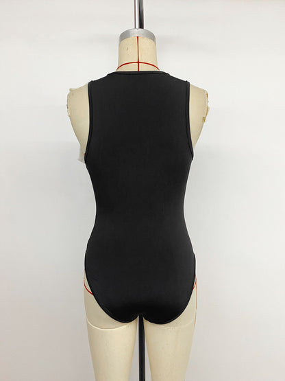 Contrast Bow Sleeveless Bodysuit Slim Fit Going Out Top