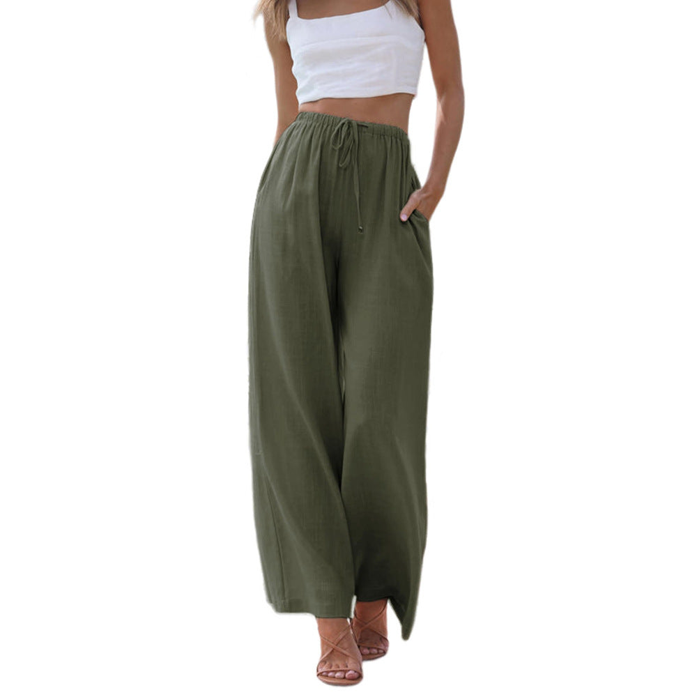 Women High Waist Wide Leg Linen Pants Summer Lounge Trousers