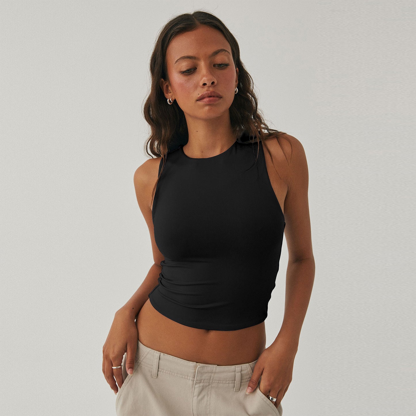 Sexy Exposed Navel Sleeveless Crew Neck Vest