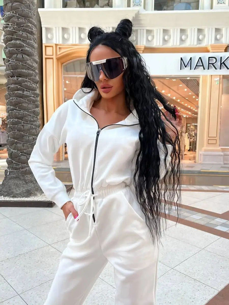 Women's Hooded Drawstring Jogger Jumpsuit Pockets