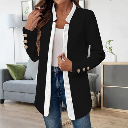 Women's Contrast Collar Blazer Gold Cuff Buttons