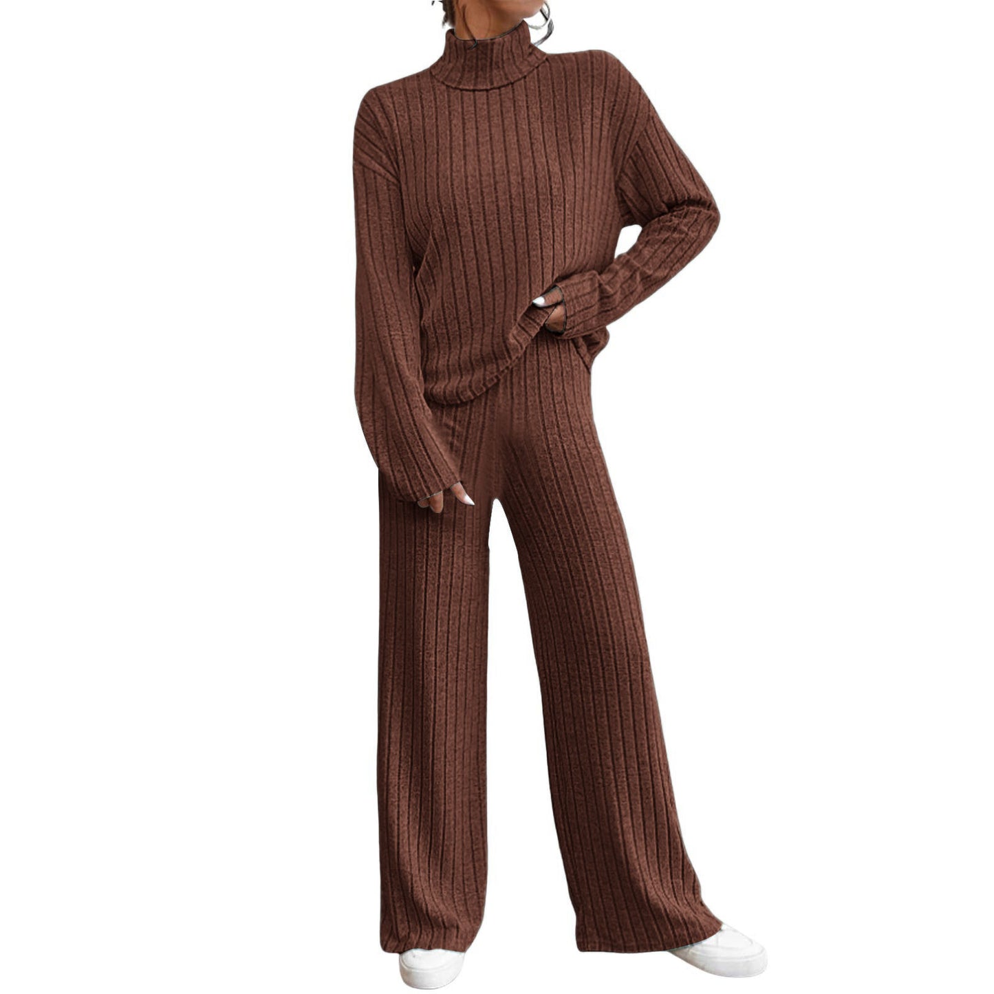 Women's Ribbed Turtleneck Two Piece Pants Set