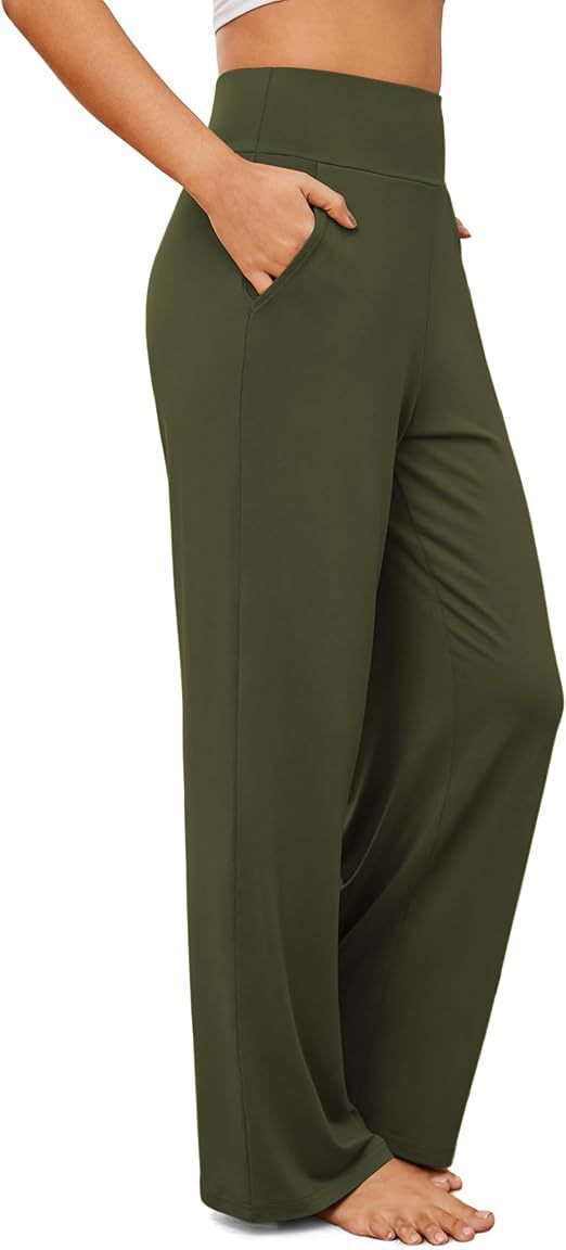 Womens High Waisted Wide Leg Yoga Pants Butt Lift Pockets