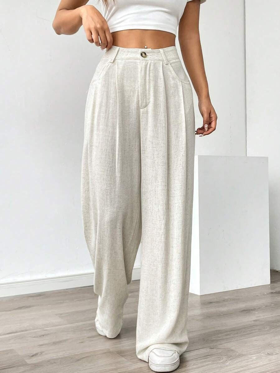 Women's High-Waist Wide-Leg Linen Pants – Casual Loose Summer Trousers