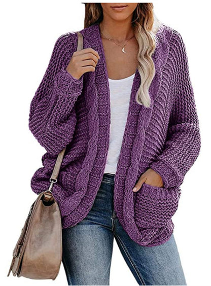 Women's Oversized Chunky Knit Open Front Cardigan Pockets